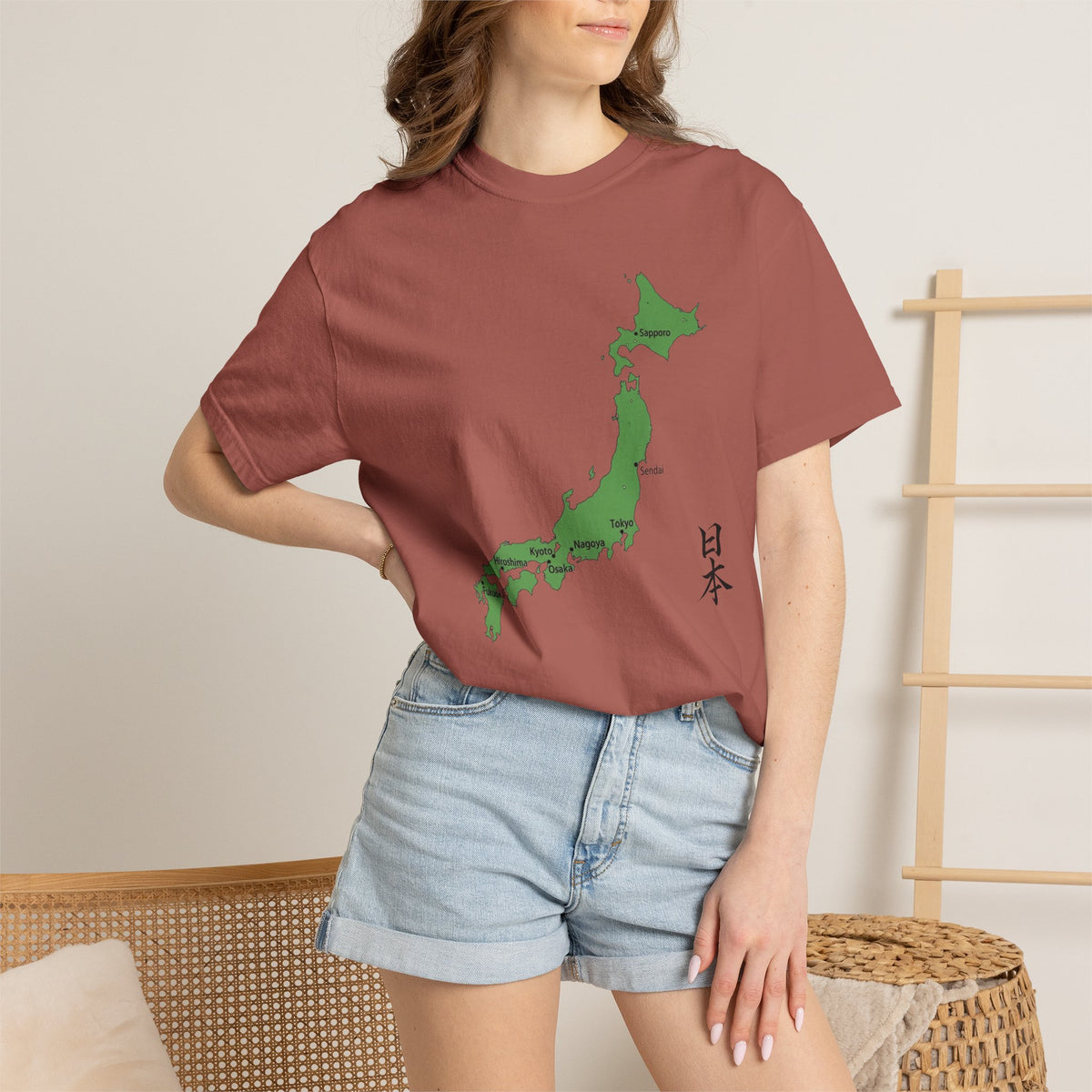 日本列島マップ Tシャツ|主要都市入り|Japan Map|日本|ユニセックス コットンTシャツ