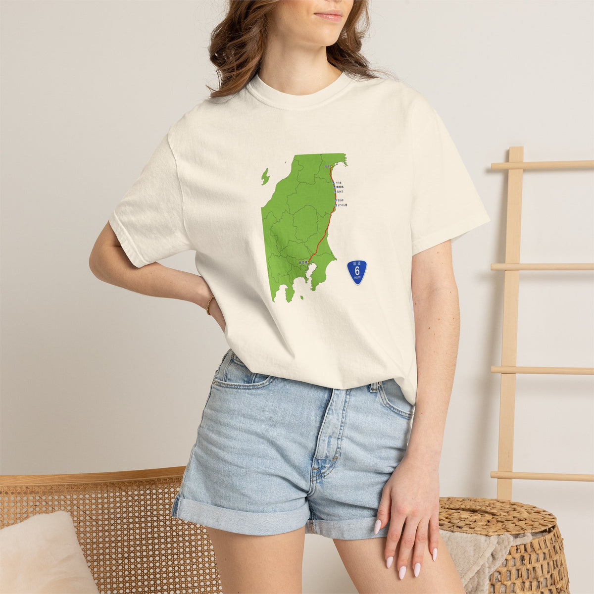 国道６号線 日本橋～仙台ルートマップ Tシャツ｜ユニセックス コットンTシャツ
