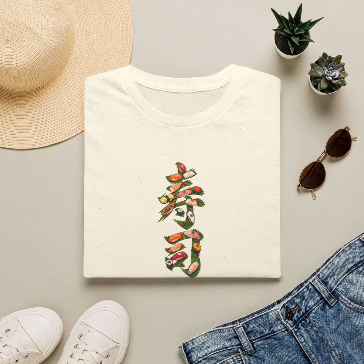 寿司 Sushi Kanji Art T-Shirt | Japanese Sushi & Shiso Leaf Design