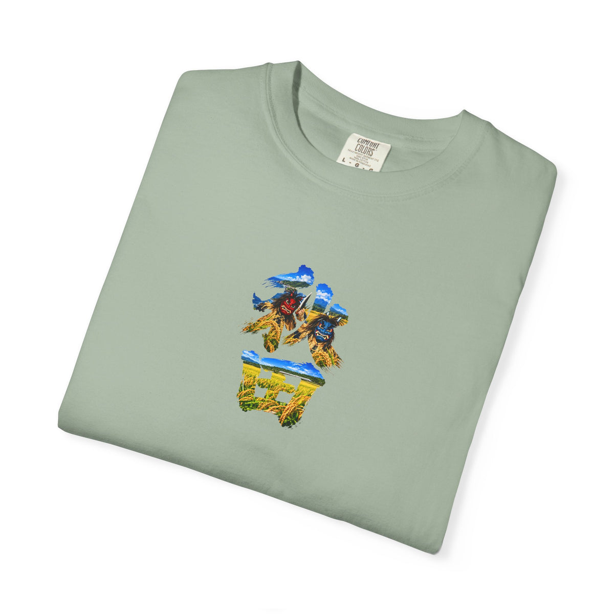 秋田　なまはげ　と　稲穂　毛筆Tシャツ｜男鹿半島・田んぼ風景デザイン
