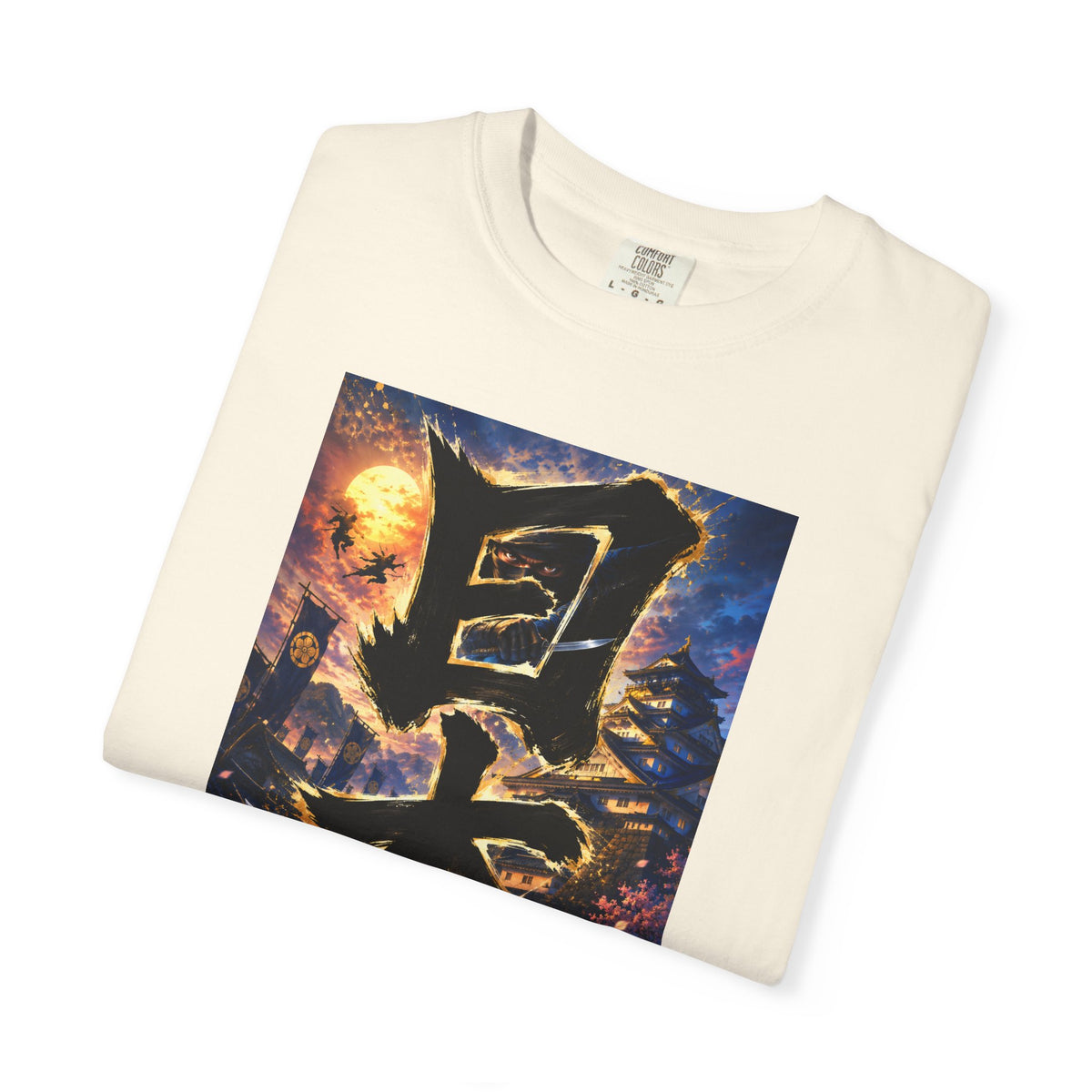日本 書道・忍者・城デザイン Tシャツ｜和風アート｜ユニセックス コットンTシャツ
