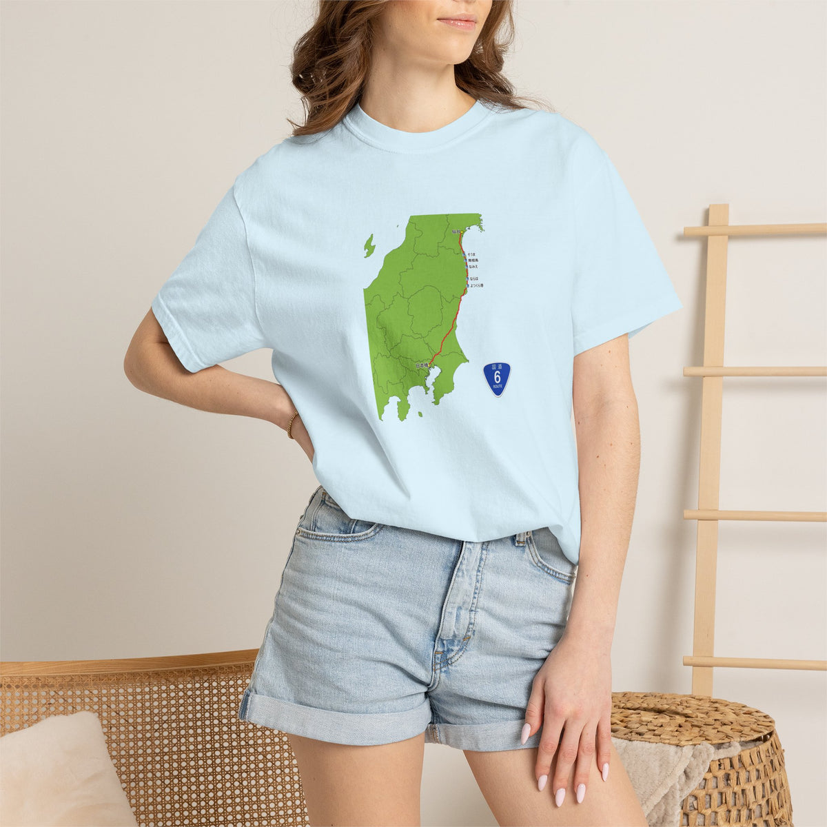 国道６号線 日本橋～仙台ルートマップ Tシャツ｜ユニセックス コットンTシャツ