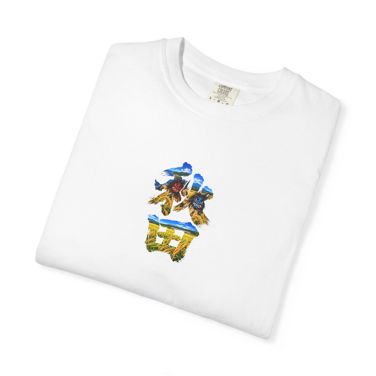 秋田　なまはげ　と　稲穂　毛筆Tシャツ｜男鹿半島・田んぼ風景デザイン