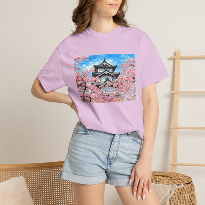 弘前城と桜 Tシャツ｜日本の春風景｜ユニセックス コットンTシャツ