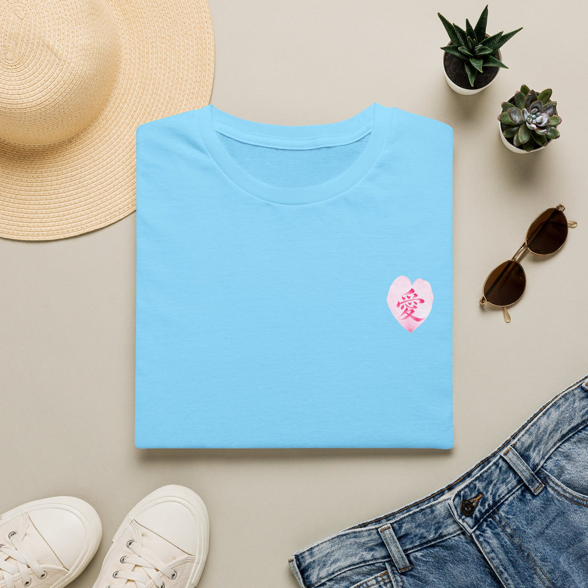 愛 Ai Kanji Art T-Shirt | Japanese Love Calligraphy & Cherry Blossom Design