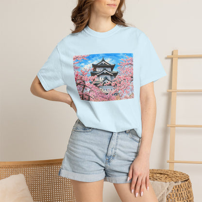 弘前城と桜 Tシャツ｜日本の春風景｜ユニセックス コットンTシャツ