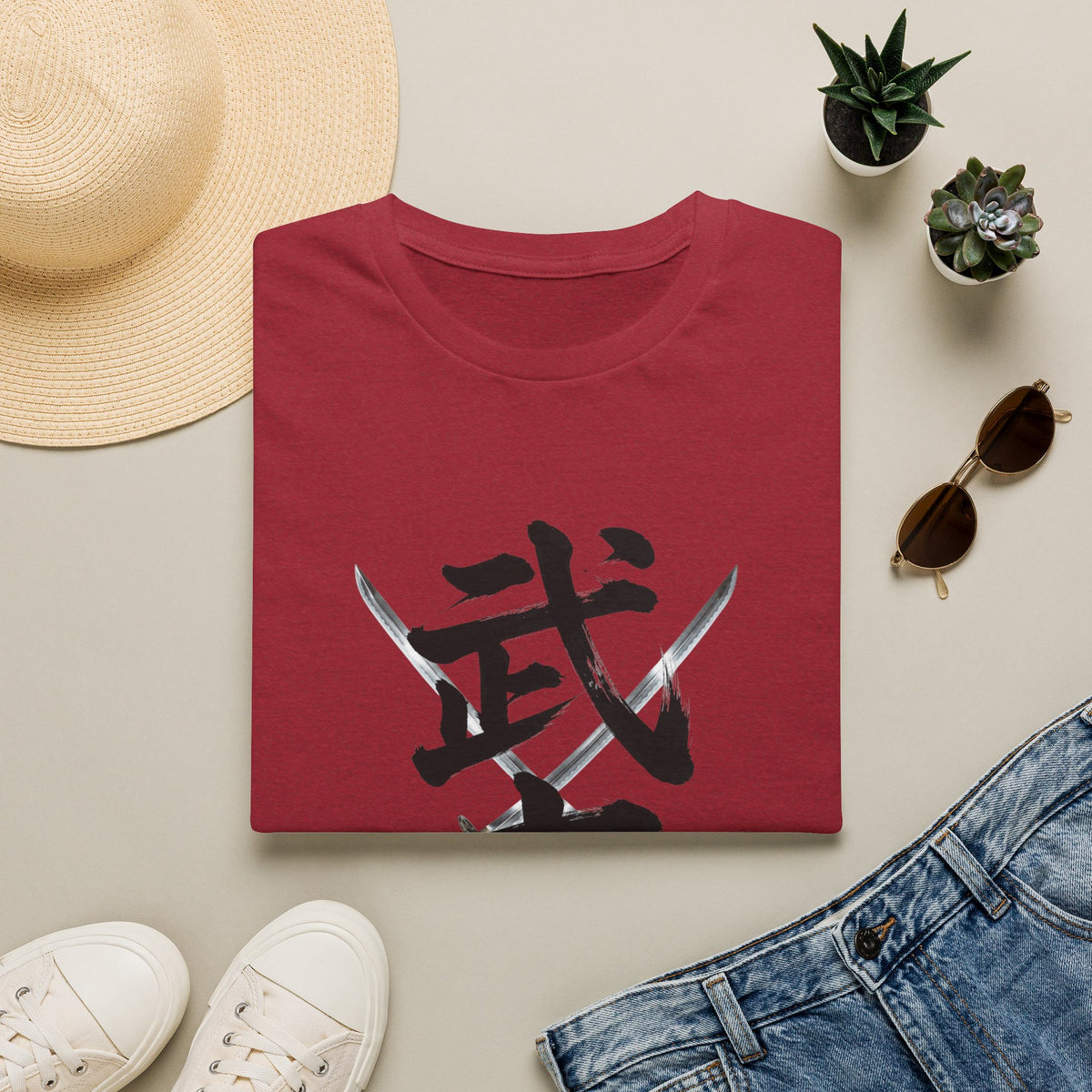 武士 漢字 Tシャツ｜戦国・日本文化｜ユニセックス コットンTシャツ