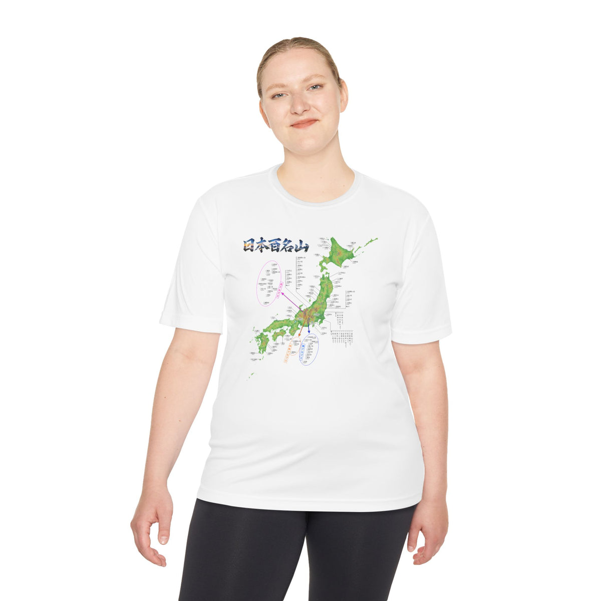 日本百名山マップTシャツ（チェックボックス付）｜100名山・標高記載・速乾ユニセックス・見やすさ重視マップ・ポリエステル１００％