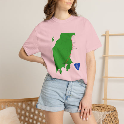 国道６号線 日本橋～仙台ルートマップ Tシャツ｜ユニセックス コットンTシャツ