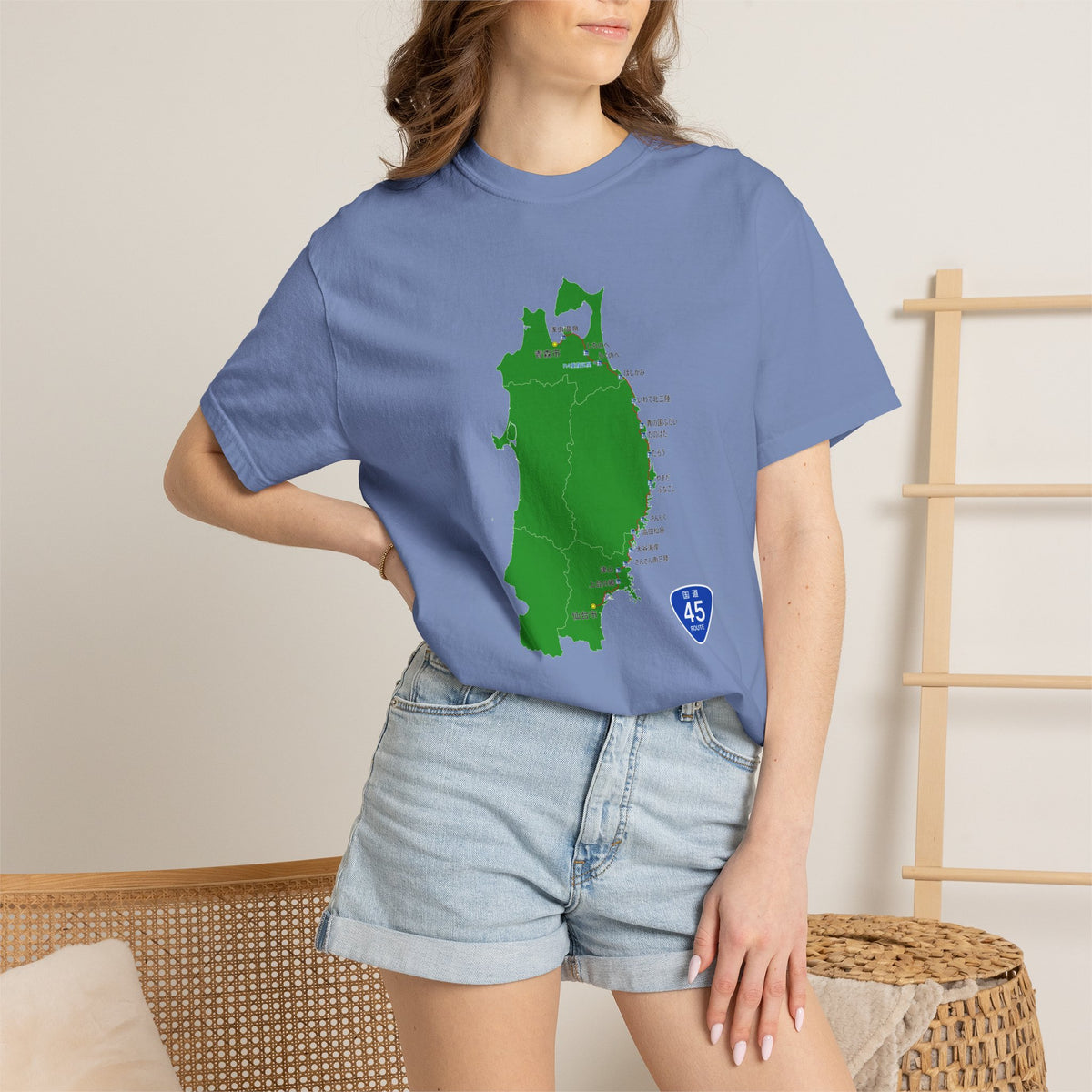 国道４５号線 仙台～青森ルートマップ Tシャツ｜ユニセックス コットンTシャツ