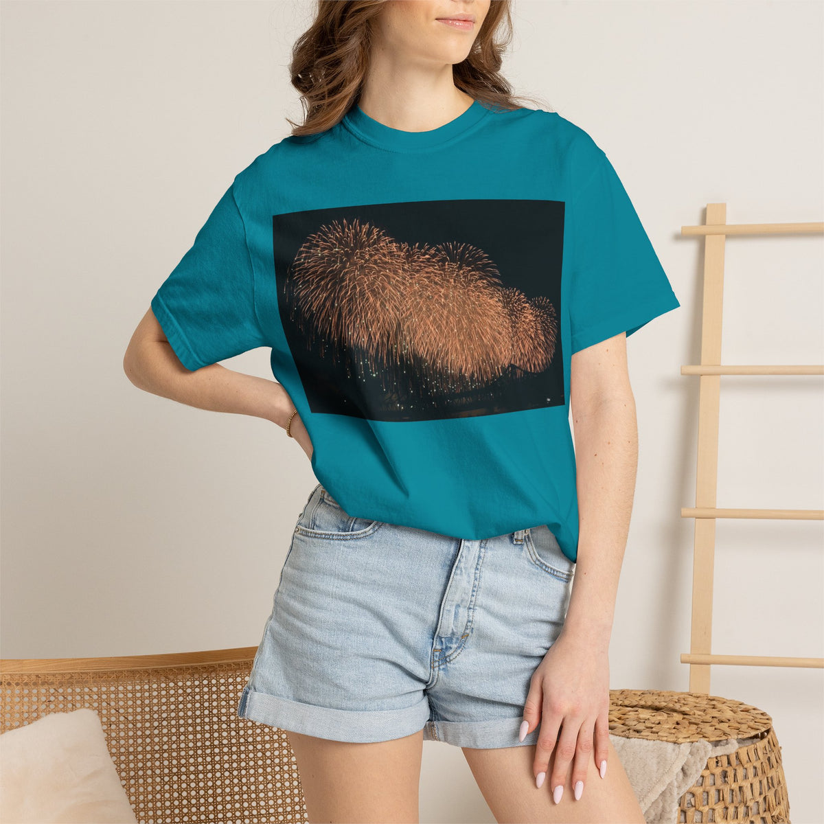 夜空を彩る大輪の華Tシャツ（2026年版） — 日本三大花火の街、2026年、長生橋、超大型ベスビアス風大花火
