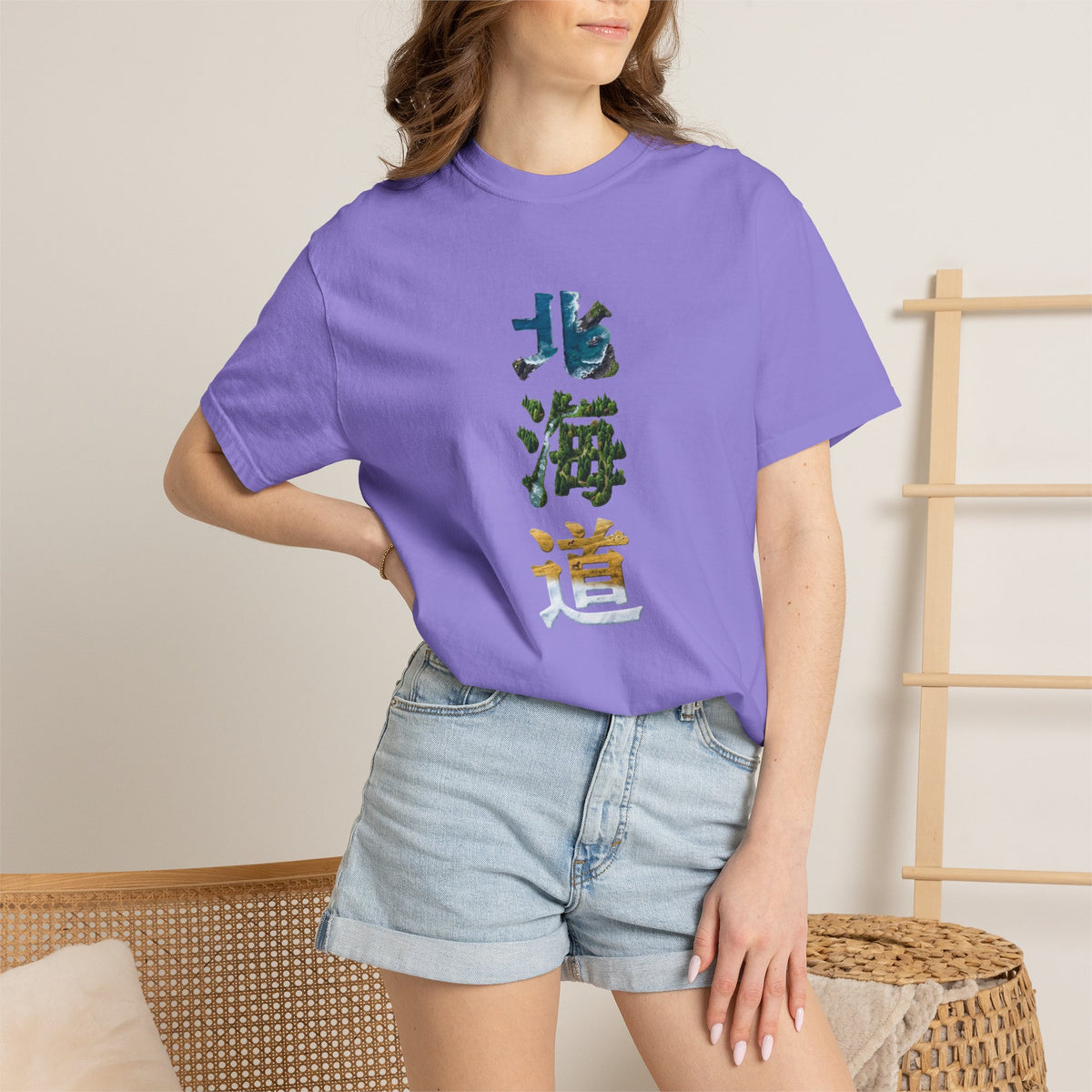北海道 風景漢字 Tシャツ｜大自然アート｜ユニセックス コットンTシャツ