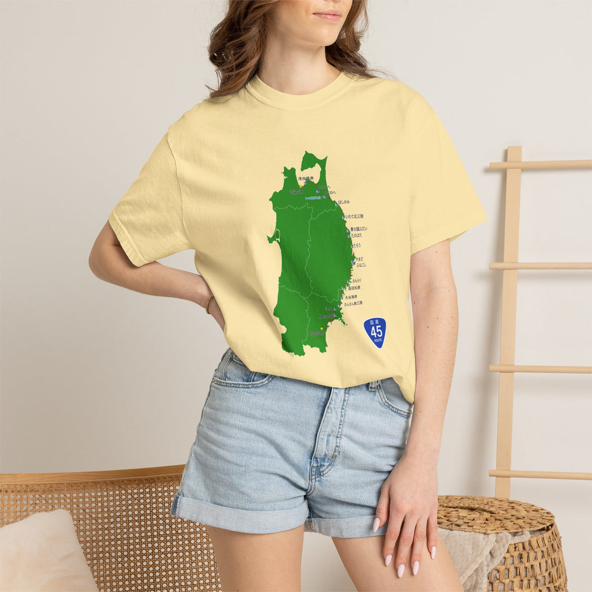国道４５号線 仙台～青森ルートマップ Tシャツ｜ユニセックス コットンTシャツ