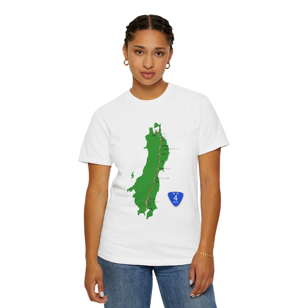 国道4号線 日本橋～青森ルートマップ Tシャツ｜ユニセックス コットンTシャツ