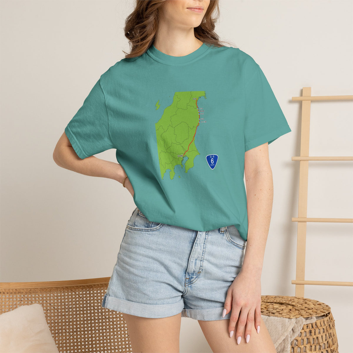 国道６号線 日本橋～仙台ルートマップ Tシャツ｜ユニセックス コットンTシャツ