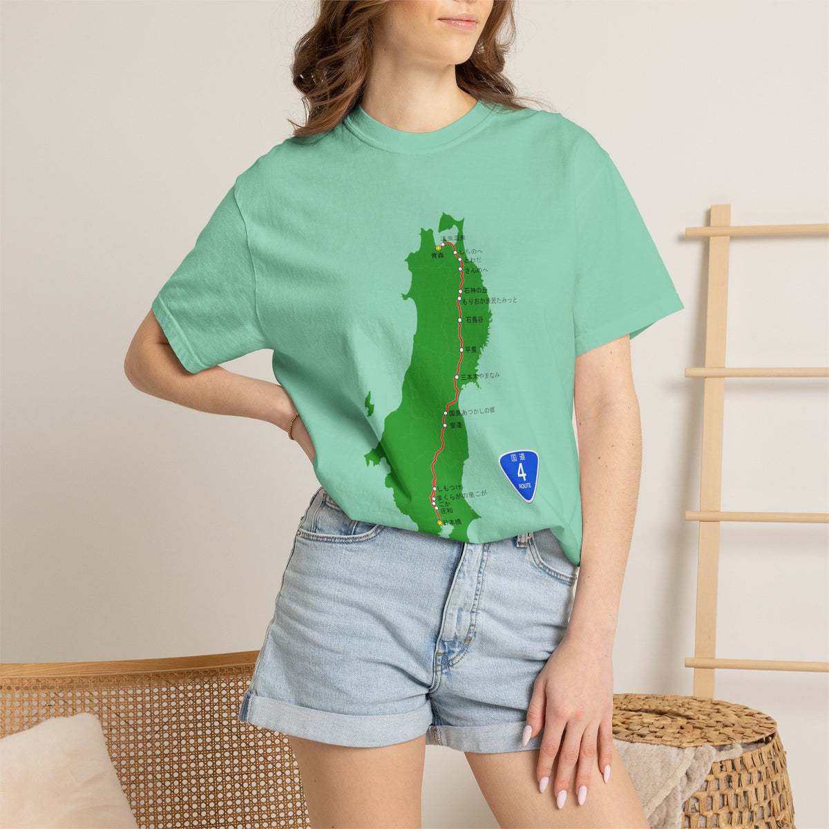 国道4号線 日本橋～青森ルートマップ Tシャツ｜ユニセックス コットンTシャツ