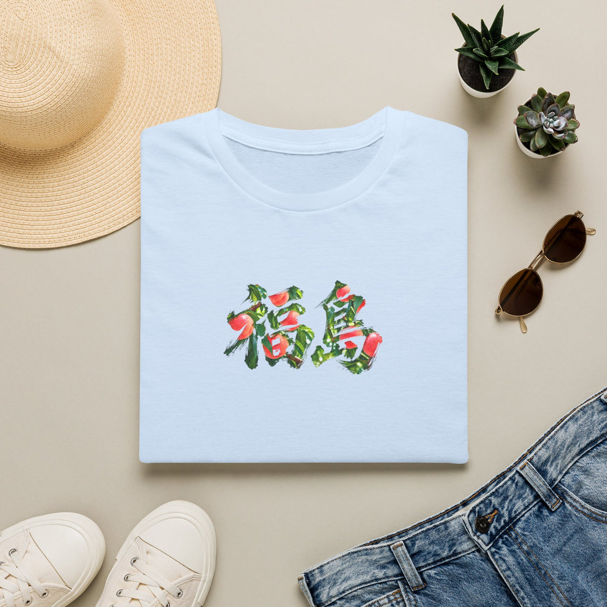 福島 桃 Tシャツ｜福島県・桃畑・毛筆漢字デザイン
