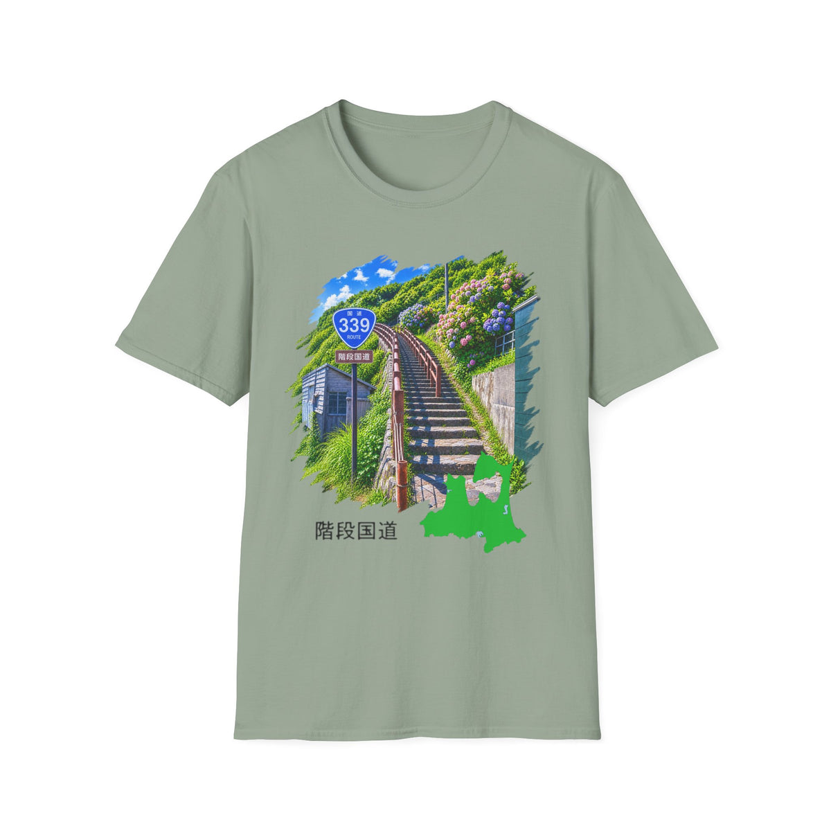 国道３３９号線　階段国道Tシャツ　 — 青森　道の駅４ヵ所ルートマップ