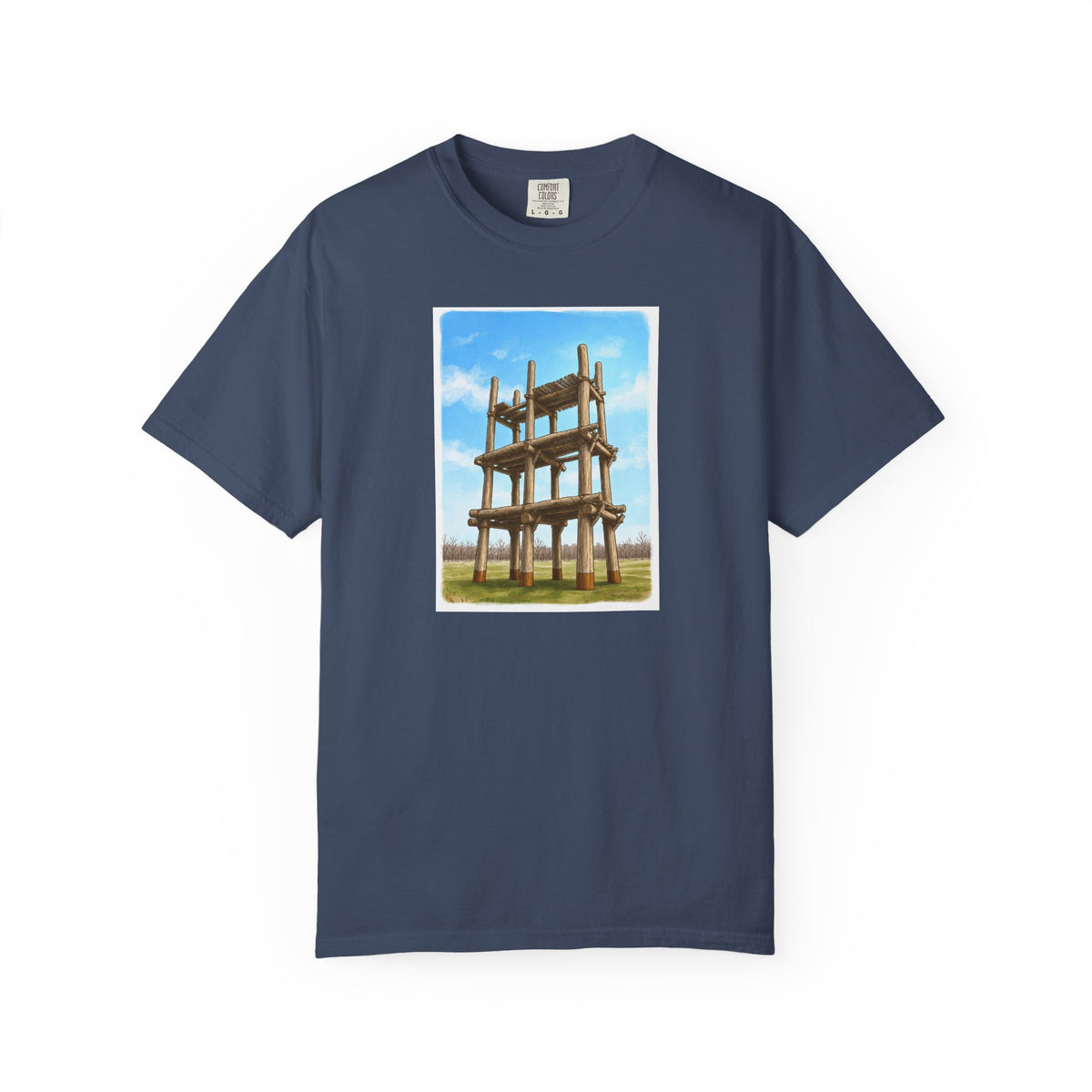 三内丸山遺跡 Tシャツ｜大型掘立柱建物｜縄文文化デザイン｜ユニセックス コットンTシャツ