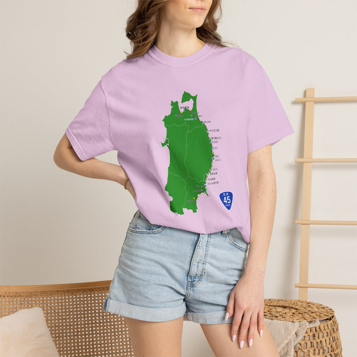 国道４５号線 仙台～青森ルートマップ Tシャツ｜ユニセックス コットンTシャツ