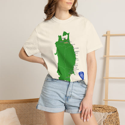 国道４５号線 仙台～青森ルートマップ Tシャツ｜震災復興｜ユニセックス コットンTシャツ
