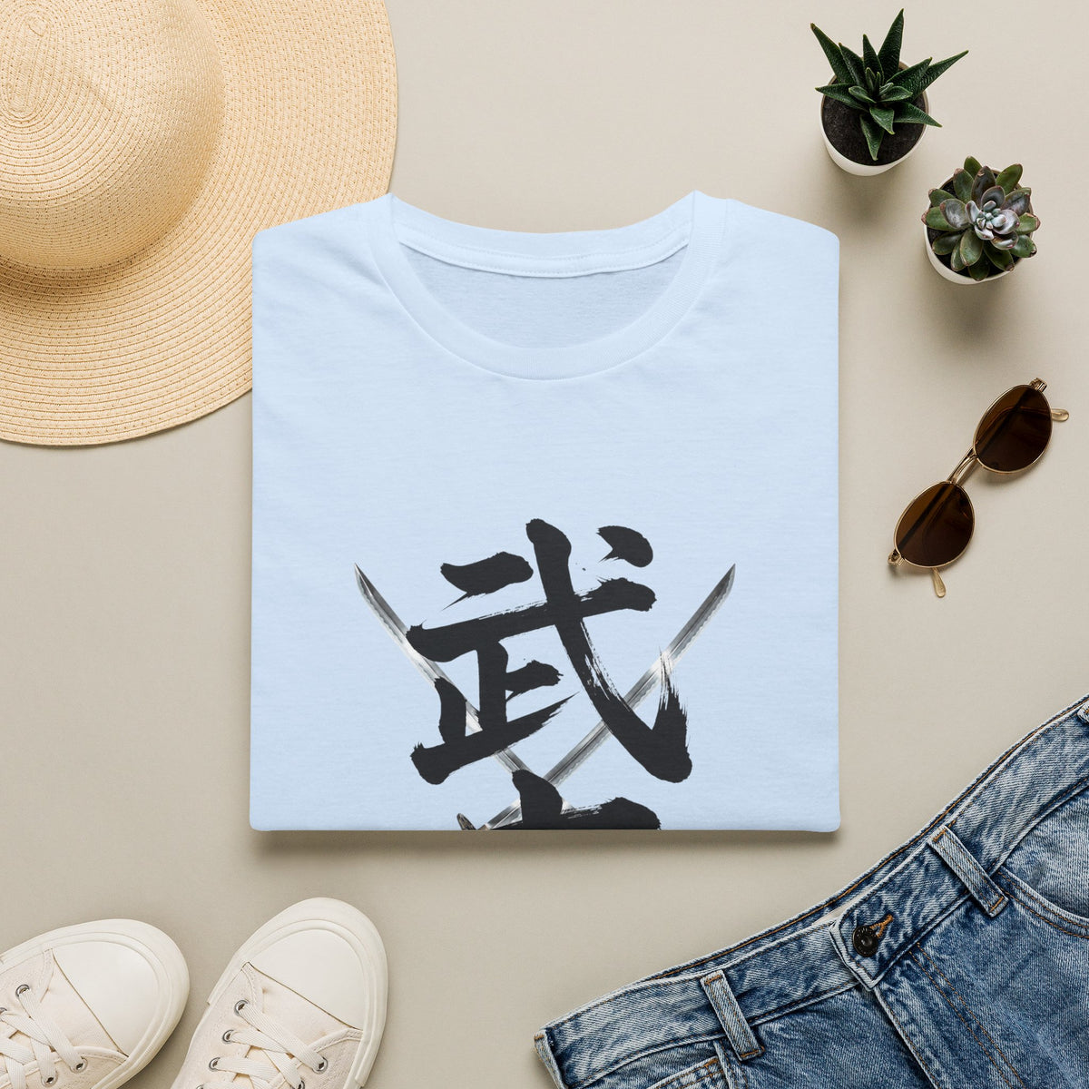武士 漢字 Tシャツ｜戦国・日本文化｜ユニセックス コットンTシャツ