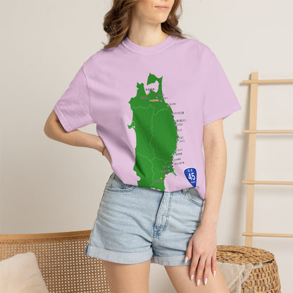 国道４５号線 仙台～青森ルートマップ Tシャツ｜震災復興｜ユニセックス コットンTシャツ