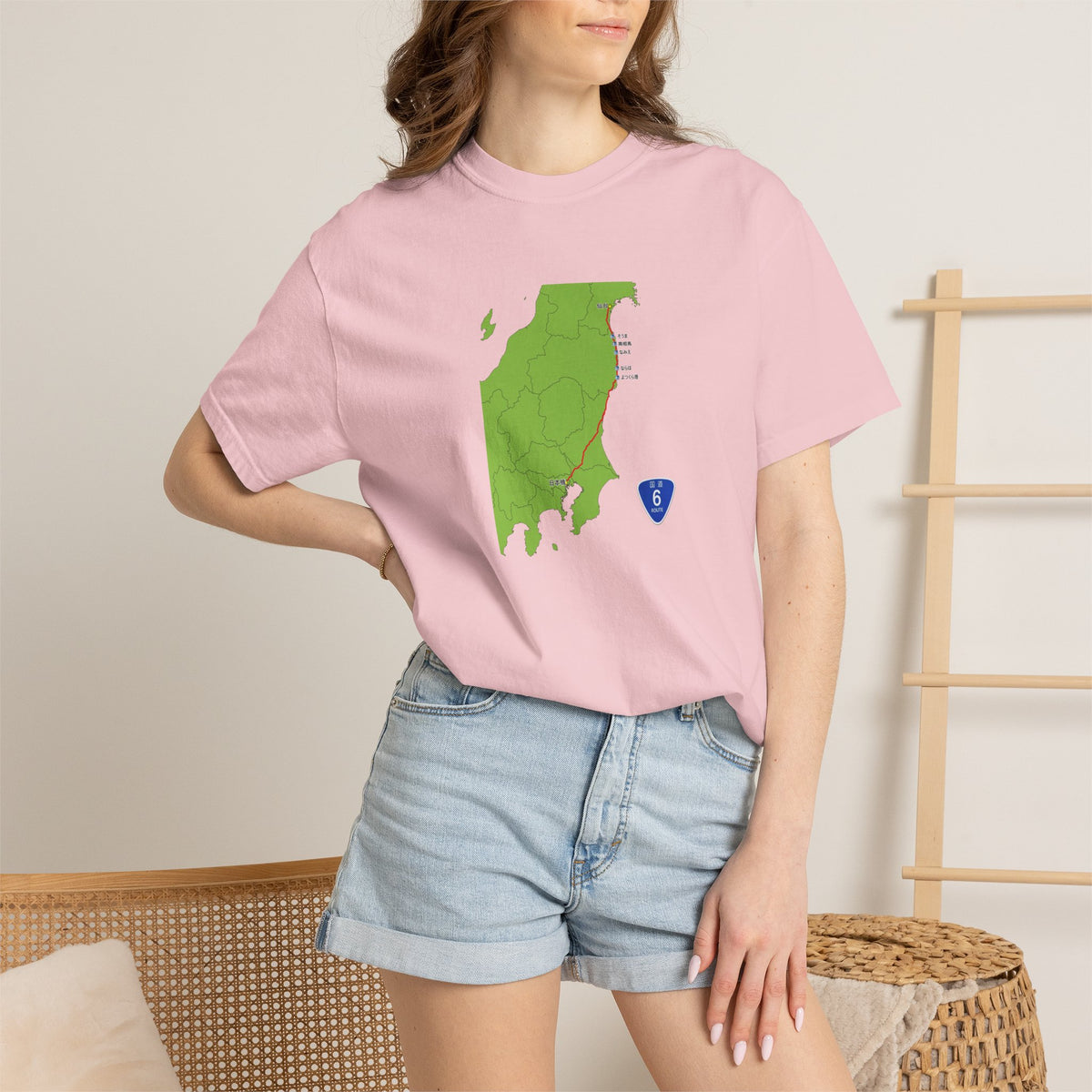 国道６号線 日本橋～仙台ルートマップ Tシャツ｜ユニセックス コットンTシャツ
