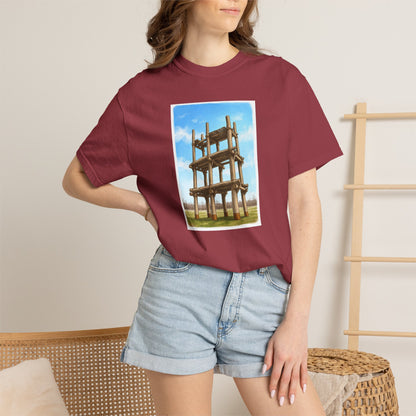 三内丸山遺跡 Tシャツ｜大型掘立柱建物｜縄文文化デザイン｜ユニセックス コットンTシャツ