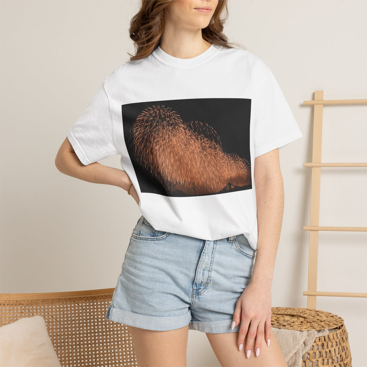 不死鳥のごとき大輪の華Tシャツ（2026年版） — 日本三大花火の街、2026年、長生橋、復興祈願の巨大花火