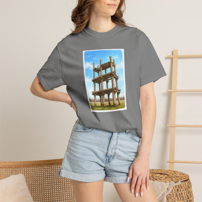 三内丸山遺跡 Tシャツ｜大型掘立柱建物｜縄文文化デザイン｜ユニセックス コットンTシャツ