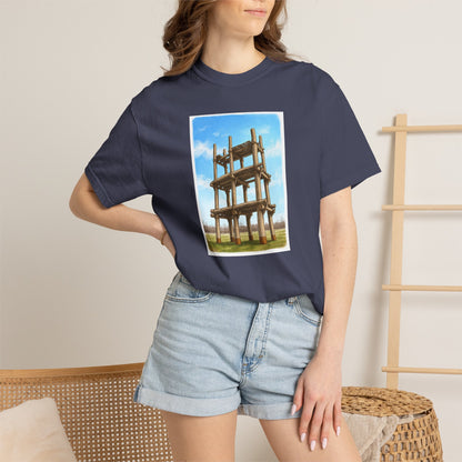 三内丸山遺跡 Tシャツ｜大型掘立柱建物｜縄文文化デザイン｜ユニセックス コットンTシャツ