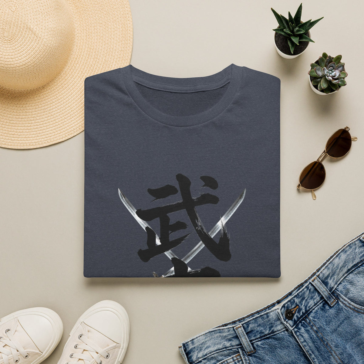 武士 漢字 Tシャツ｜戦国・日本文化｜ユニセックス コットンTシャツ