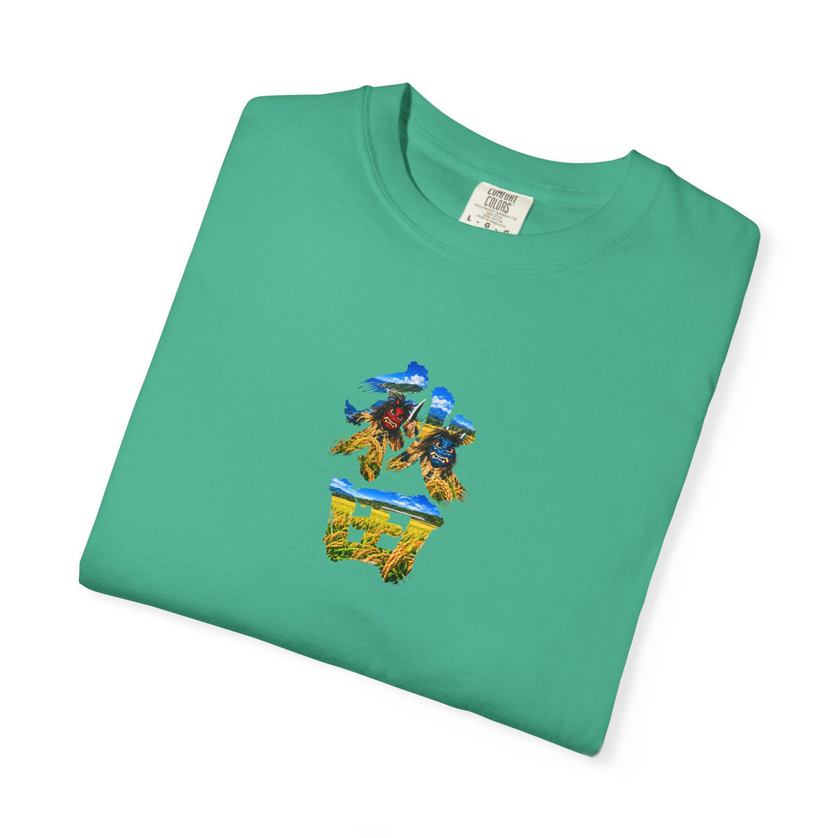 秋田　なまはげ　と　稲穂　毛筆Tシャツ｜男鹿半島・田んぼ風景デザイン