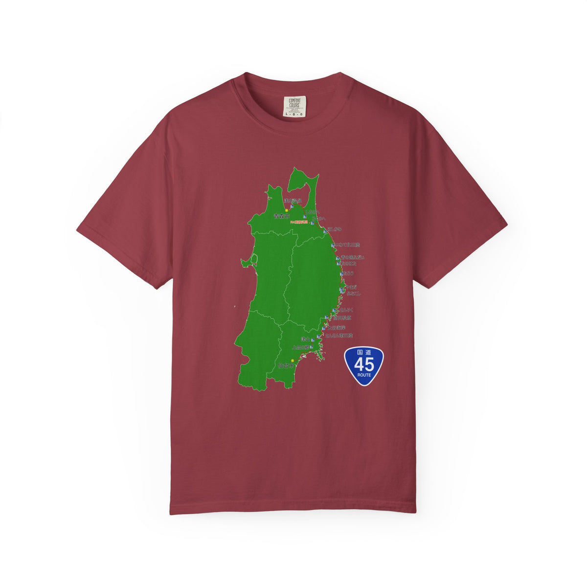 国道４５号線 仙台～青森ルートマップ Tシャツ｜震災復興｜ユニセックス コットンTシャツ