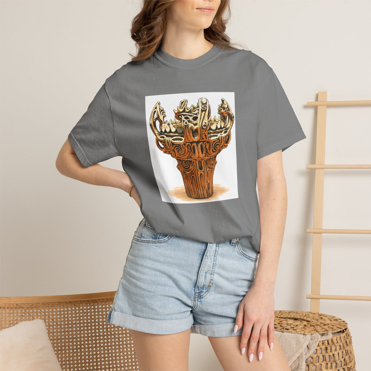 火焔型土器 Tシャツ｜縄文文化デザイン｜ユニセックス コットンTシャツ