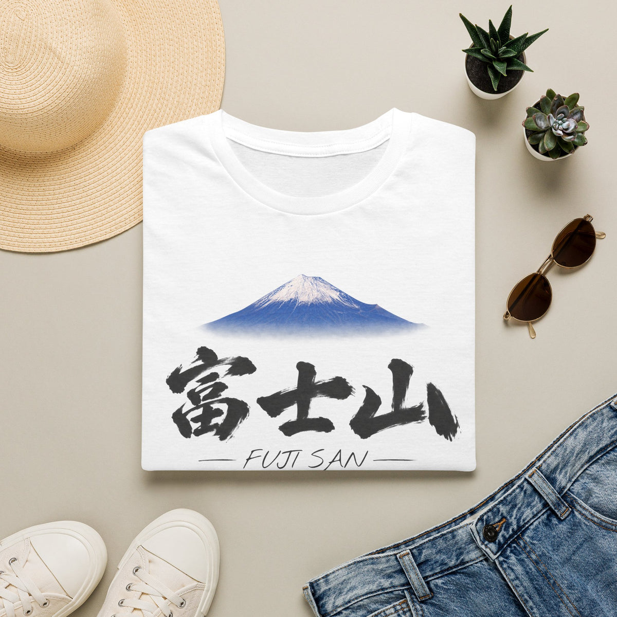 富士山 Mount Fuji T-Shirt | Japanese Calligraphy & Fuji San Photo Art Tee