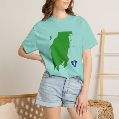 国道６号線 日本橋～仙台ルートマップ Tシャツ｜ユニセックス コットンTシャツ