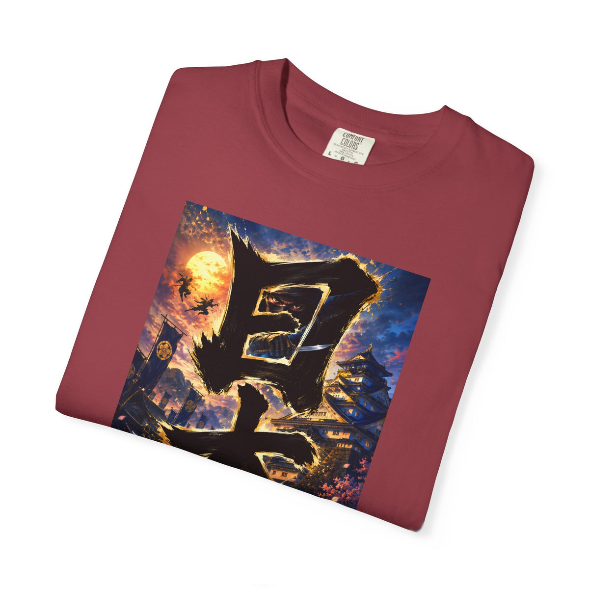 日本 書道・忍者・城デザイン Tシャツ｜和風アート｜ユニセックス コットンTシャツ