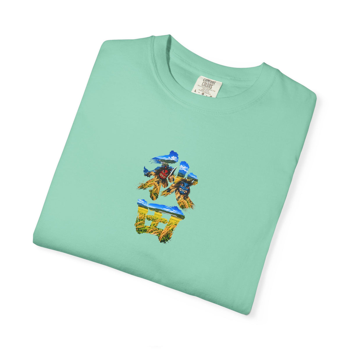 秋田　なまはげ　と　稲穂　毛筆Tシャツ｜男鹿半島・田んぼ風景デザイン