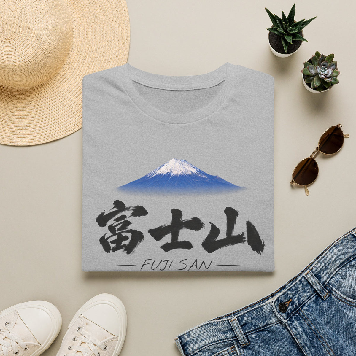 富士山 Mount Fuji T-Shirt | Japanese Calligraphy & Fuji San Photo Art Tee