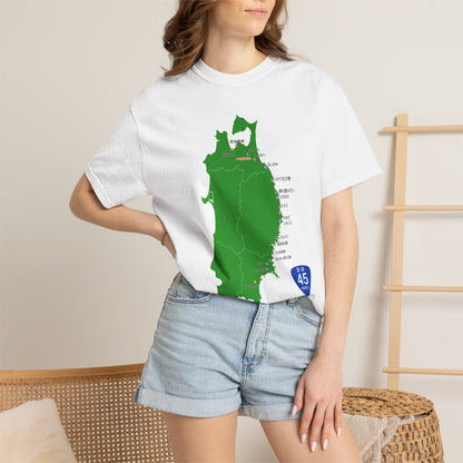 国道４５号線 仙台～青森ルートマップ Tシャツ｜震災復興｜ユニセックス コットンTシャツ