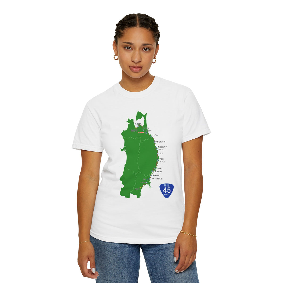 国道４５号線 仙台～青森ルートマップ Tシャツ｜震災復興｜ユニセックス コットンTシャツ