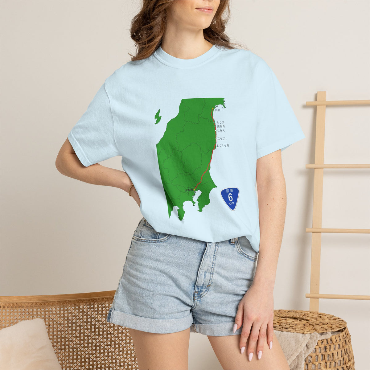 国道６号線 日本橋～仙台ルートマップ Tシャツ｜ユニセックス コットンTシャツ