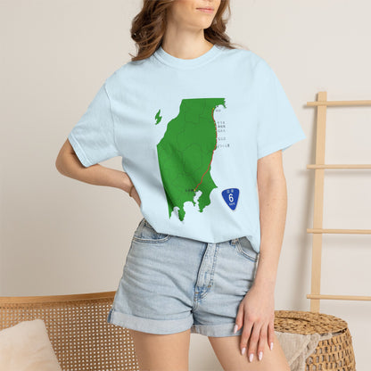国道６号線 日本橋～仙台ルートマップ Tシャツ｜ユニセックス コットンTシャツ