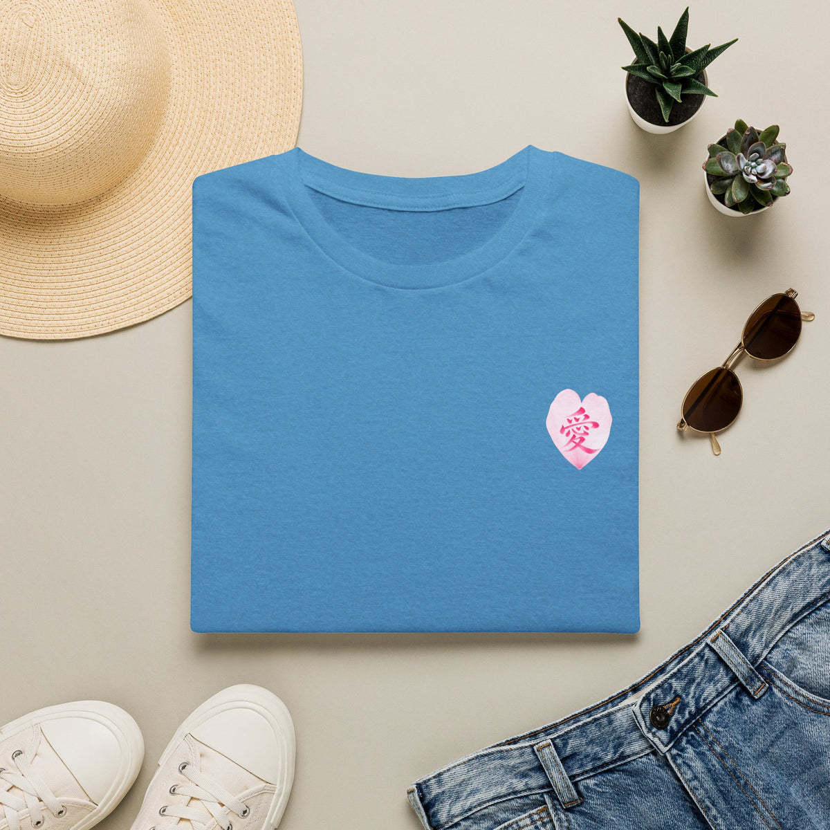 愛 Ai Kanji Art T-Shirt | Japanese Love Calligraphy & Cherry Blossom Design