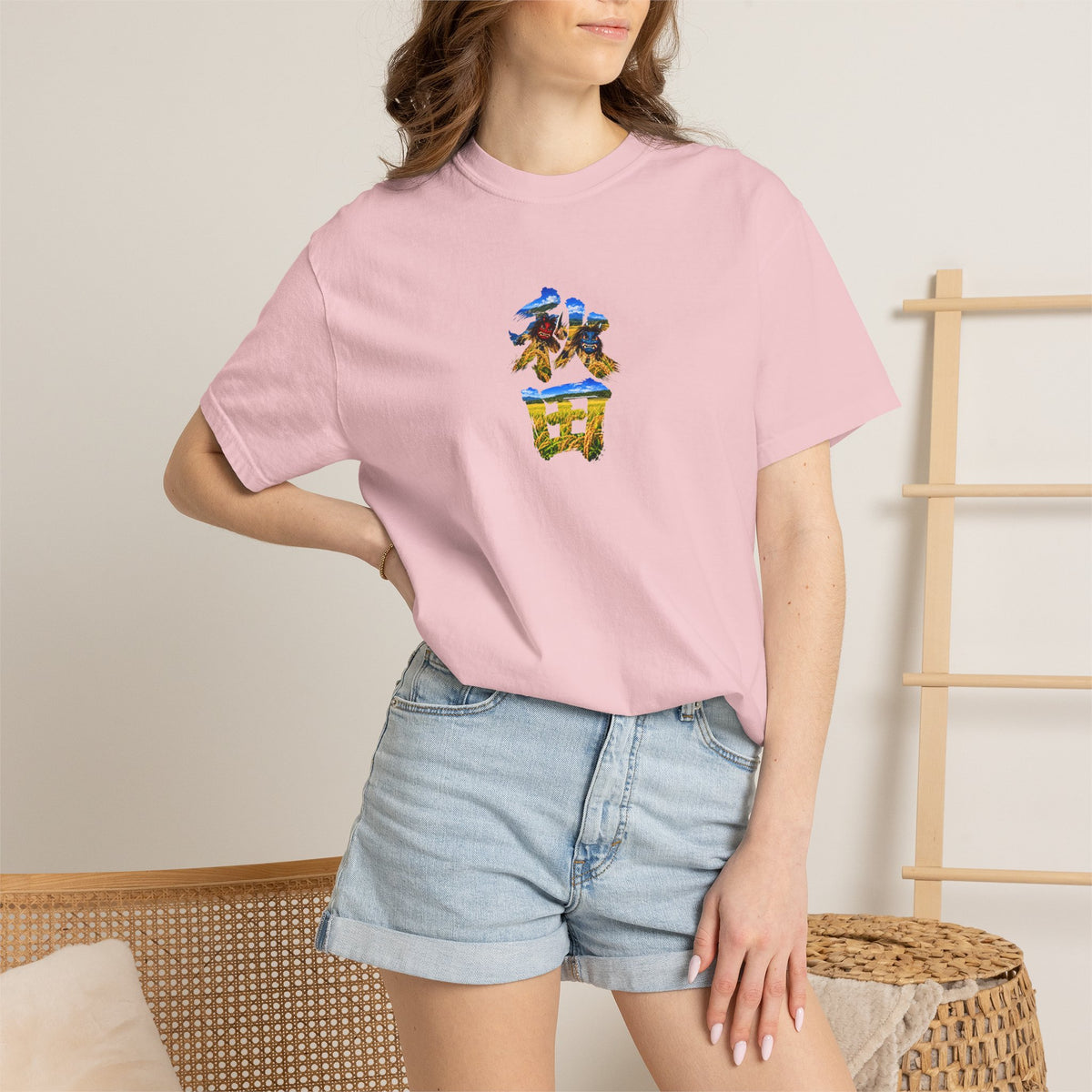 秋田　なまはげ　と　稲穂　毛筆Tシャツ｜男鹿半島・田んぼ風景デザイン