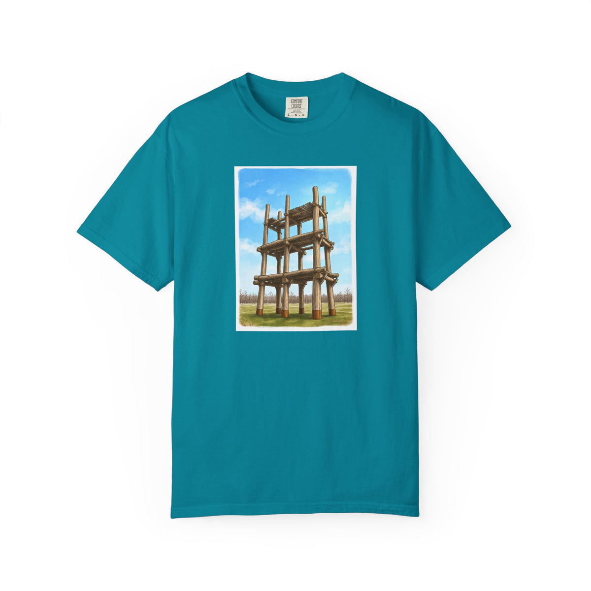 三内丸山遺跡 Tシャツ｜大型掘立柱建物｜縄文文化デザイン｜ユニセックス コットンTシャツ
