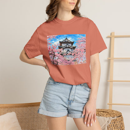 弘前城と桜 Tシャツ｜日本の春風景｜ユニセックス コットンTシャツ