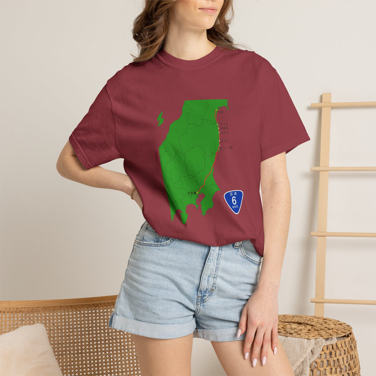国道６号線 日本橋～仙台ルートマップ Tシャツ｜ユニセックス コットンTシャツ